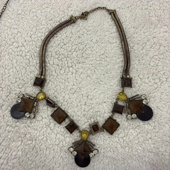Vintage Sohi Denise gold costume statement necklace with yellow and brown stones - Picture 7 of 14